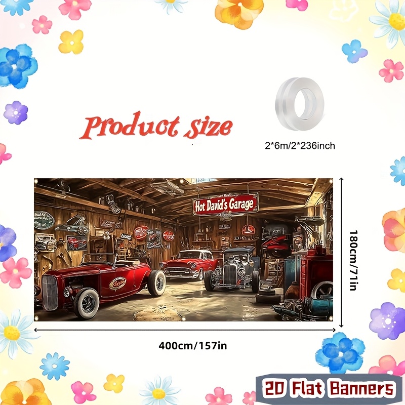 TEMU 2d Flat Garage Door Banners 1pc Retro Garage Theme Design Banner Of Door - Suitable For , Party Events And Home Decoration, , Multi-functional