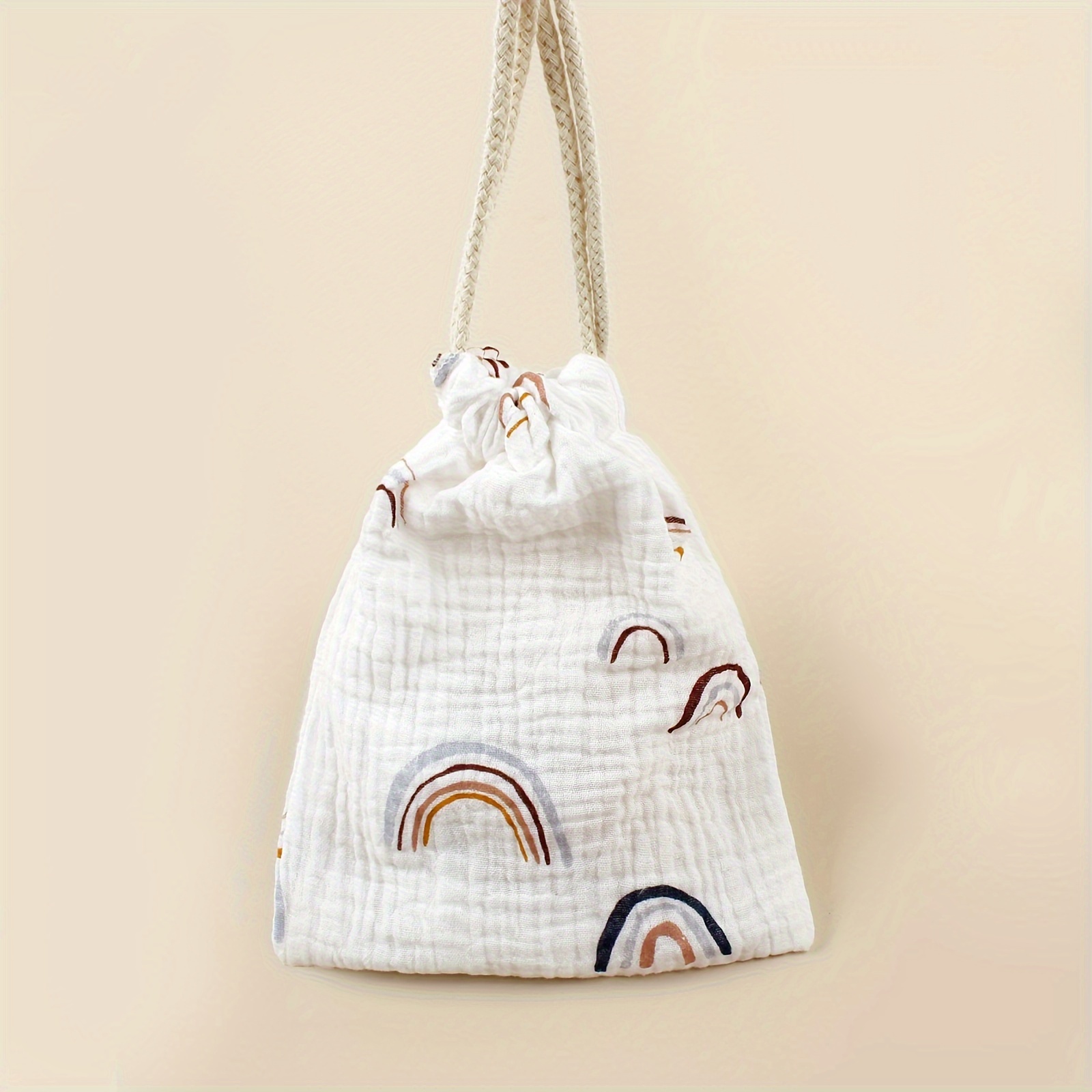 1pc Bear Print Drawstring Storage Bag, Multifunctional Portable Organizer for Stroller, Home Dustproof, Diaper & Candy Packaging, Hand Washable Mommy Bag