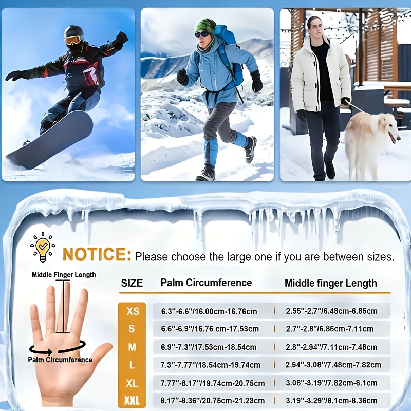 Men's Warm Skiing Gloves with Touch Screen, Adjustable Wristband