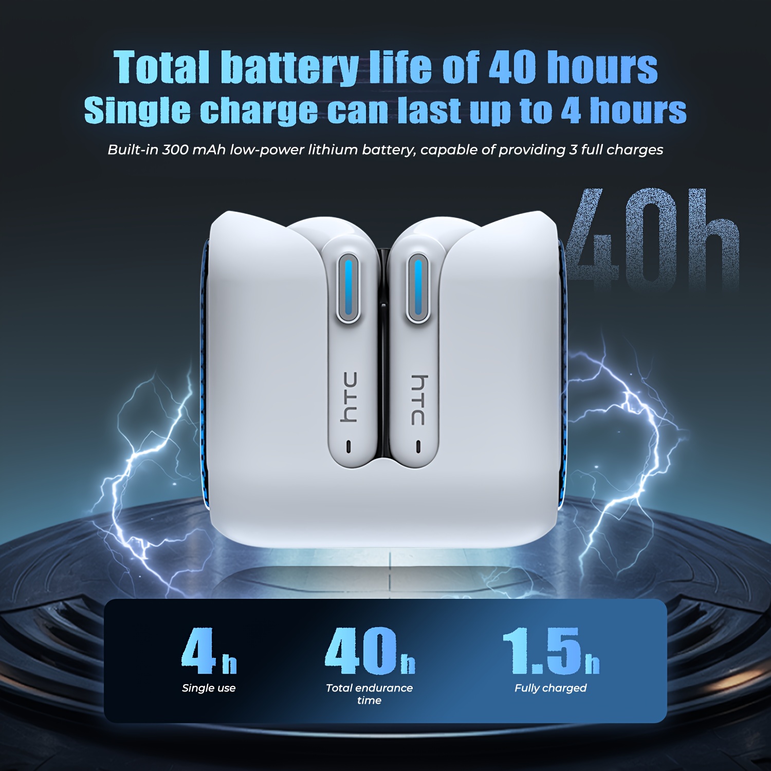 Écouteurs traducteurs sans fil HTC NE49 TWS avec traduction multi-langues, son HD, suppression du bruit, micro intégré, rechargeables par USB, batterie