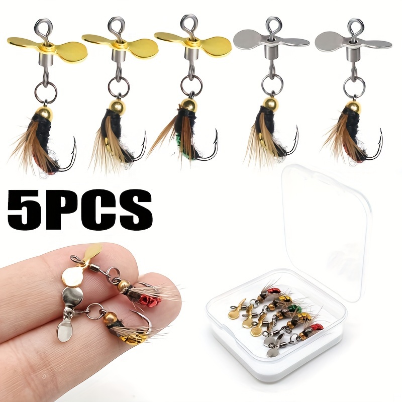 

5pcs Hand-tied Fly Fishing Lures With Sequins, Carbon Steel Trout Baits For Angling And Hunting