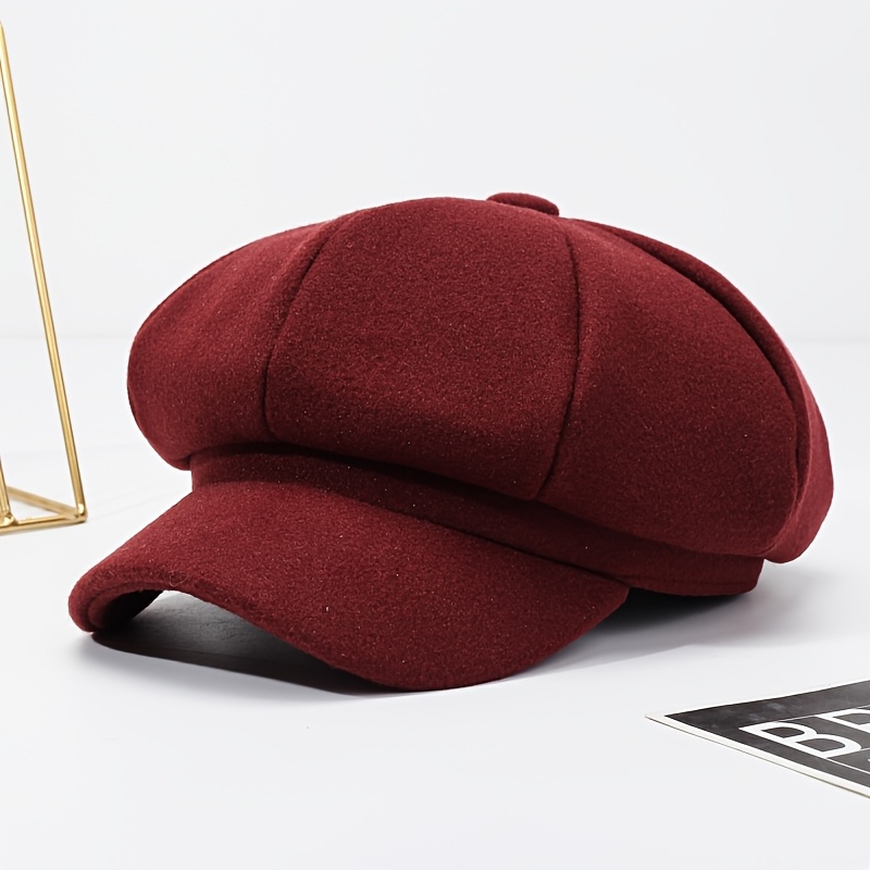 TEMU Casquette de journalier octogonale rétro pour femmes, doux avec bord, casquette chaude et décontractée pour et l'hiver
