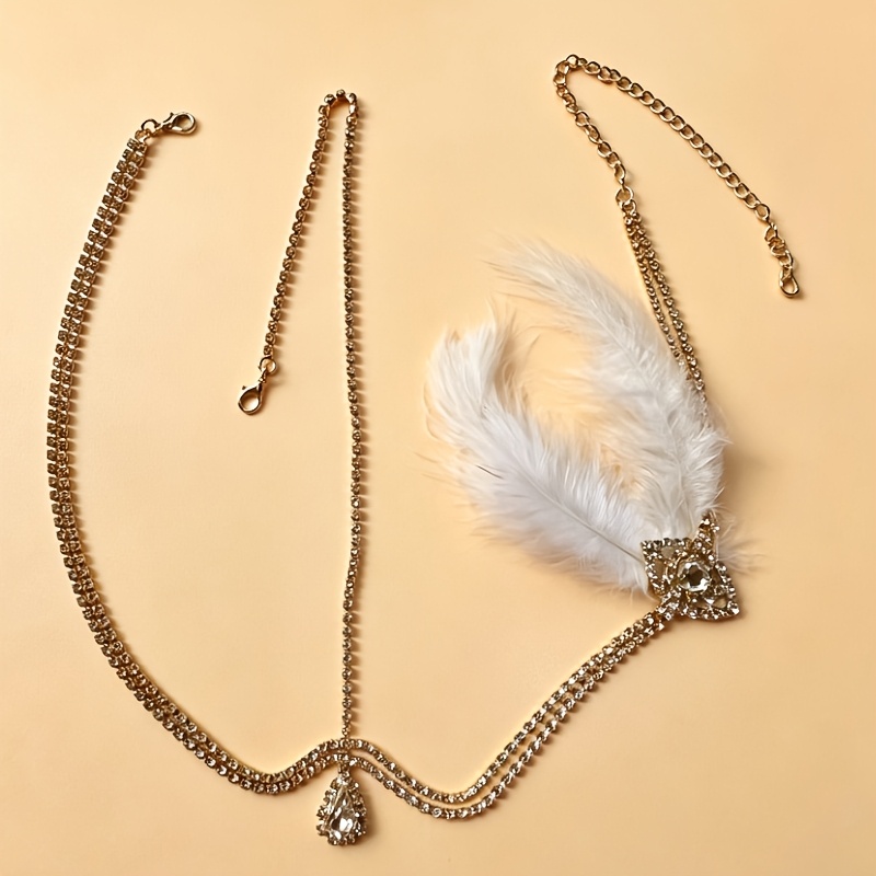 TEMU 1pc New Retro Hair Chain, European And Stage Performance Feather Hair Accessory, Headpiece, Summer, Holiday, Travel, Festival, Party