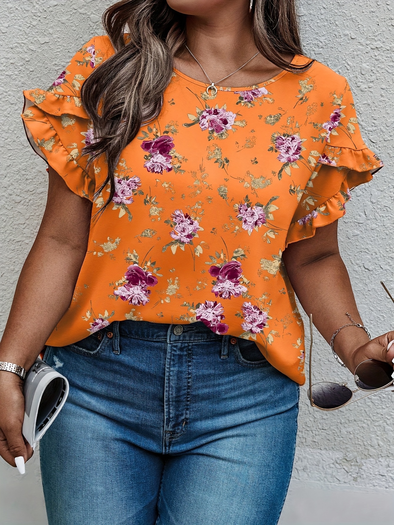plus size women's elegant floral print puff sleeve blouse Temu