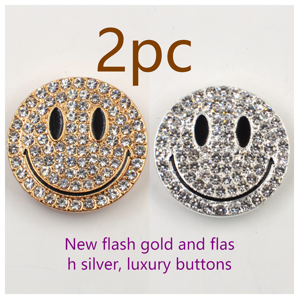 E-shop 2 Glückliche Ausdrucks-Tasten - Neue Flash Goldene und Flash Silberne Zwei Ausdrucks-Augen-Designs, Metall-Kleidungsbinder, Perfekte Geschenke