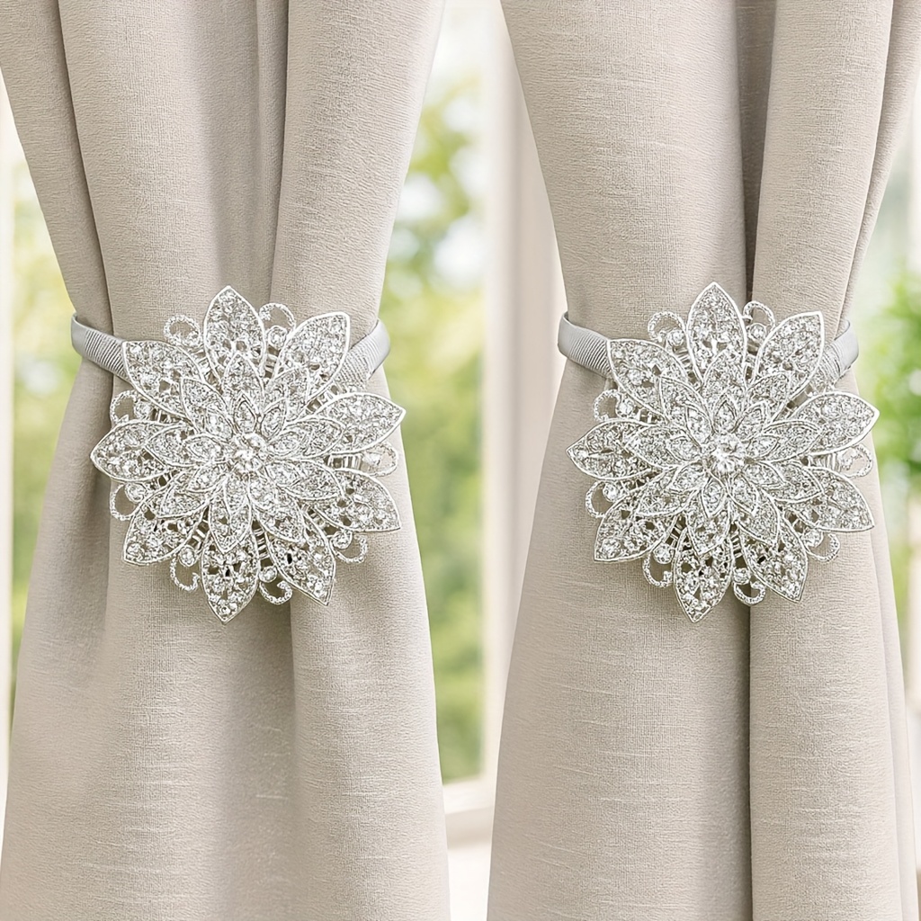 Image of 2pcs Modern Minimalist 7.5cm Magnetic Curtain Tiebacks, Silvery Alloy Curtain Decorative Holdbacks, No-drill