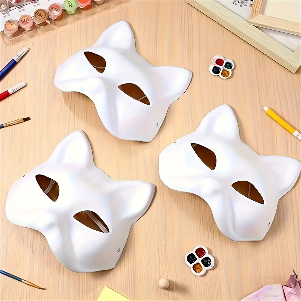 

5pcs Half Face Cat Face Fox Mask Hand-painted Anime Prom Supplies Mask Pure White Embryo Pvc Mask Diy Mask Masquerade Mask