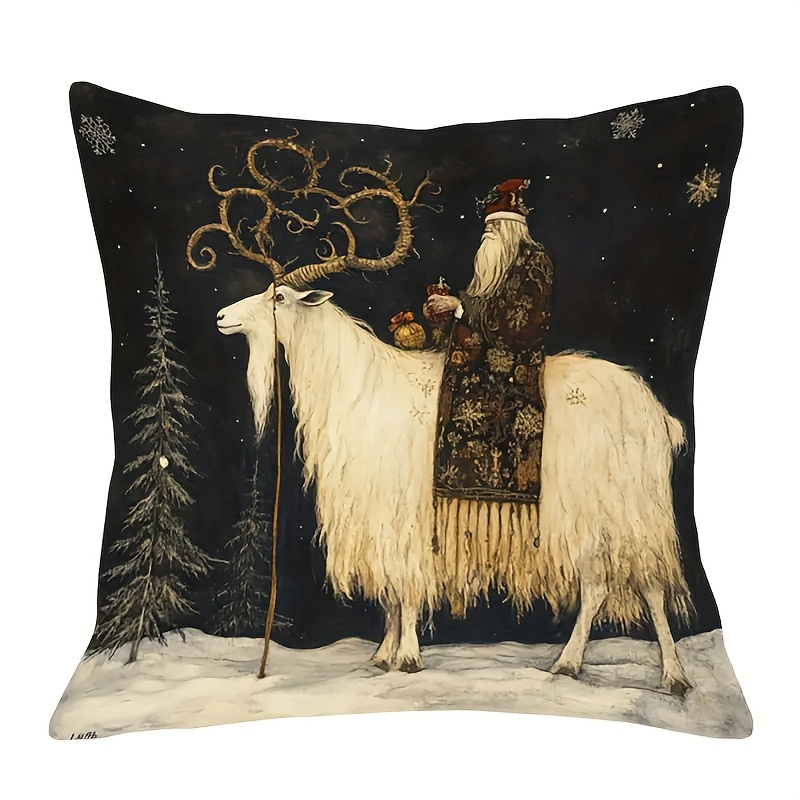 

French-inspired Christmas Goat Throw Pillow Cover, Soft Polyester, With Zipper Closure - Machine Washable, Living Room & Hotel Decor (pillow Not Included)