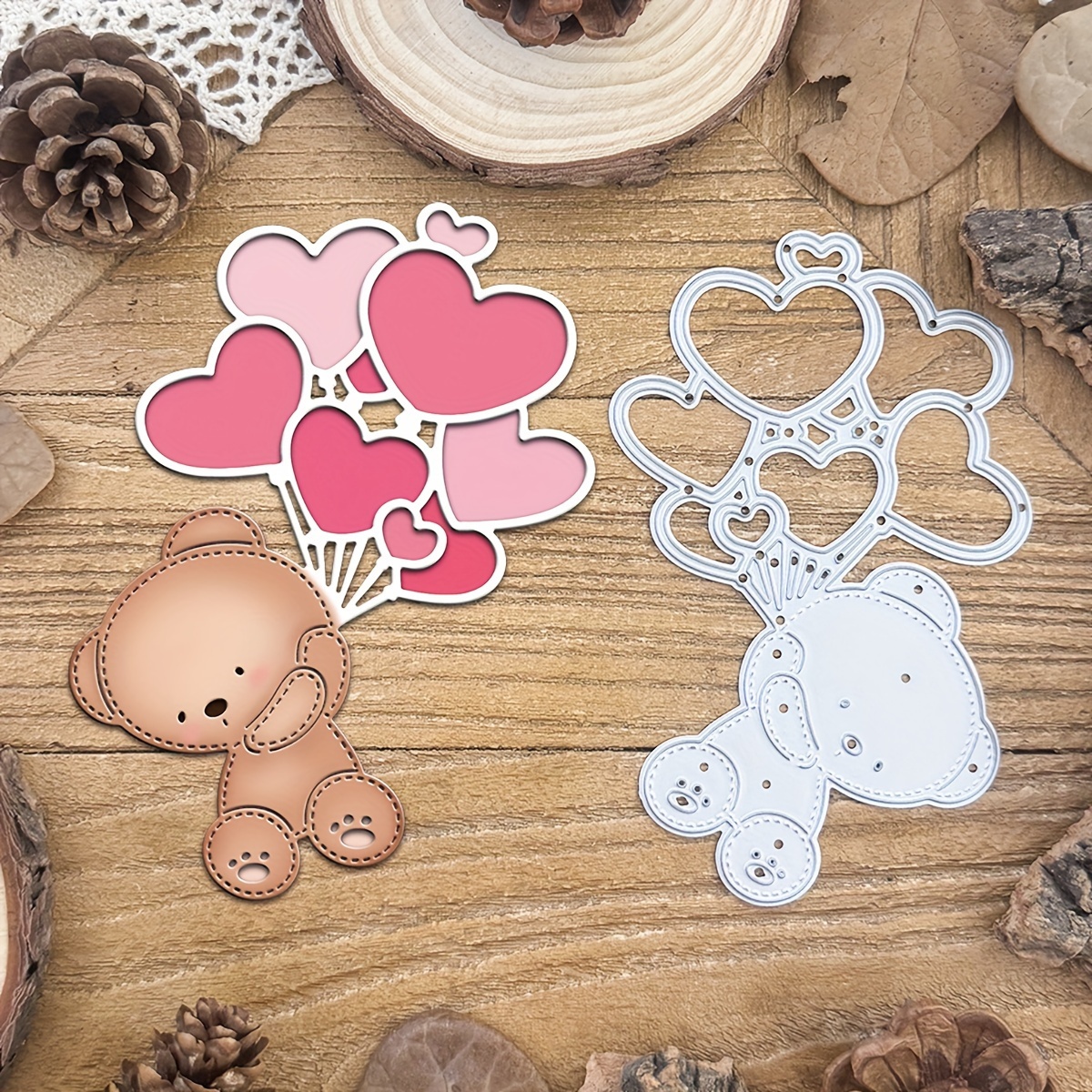 

Original Lovely Valentines Day Bear Balloons Bundle Metal Cutting Dies Diy Scrapbooking Album Greeting Cards Home Decoration Holiday Handle Hand Made