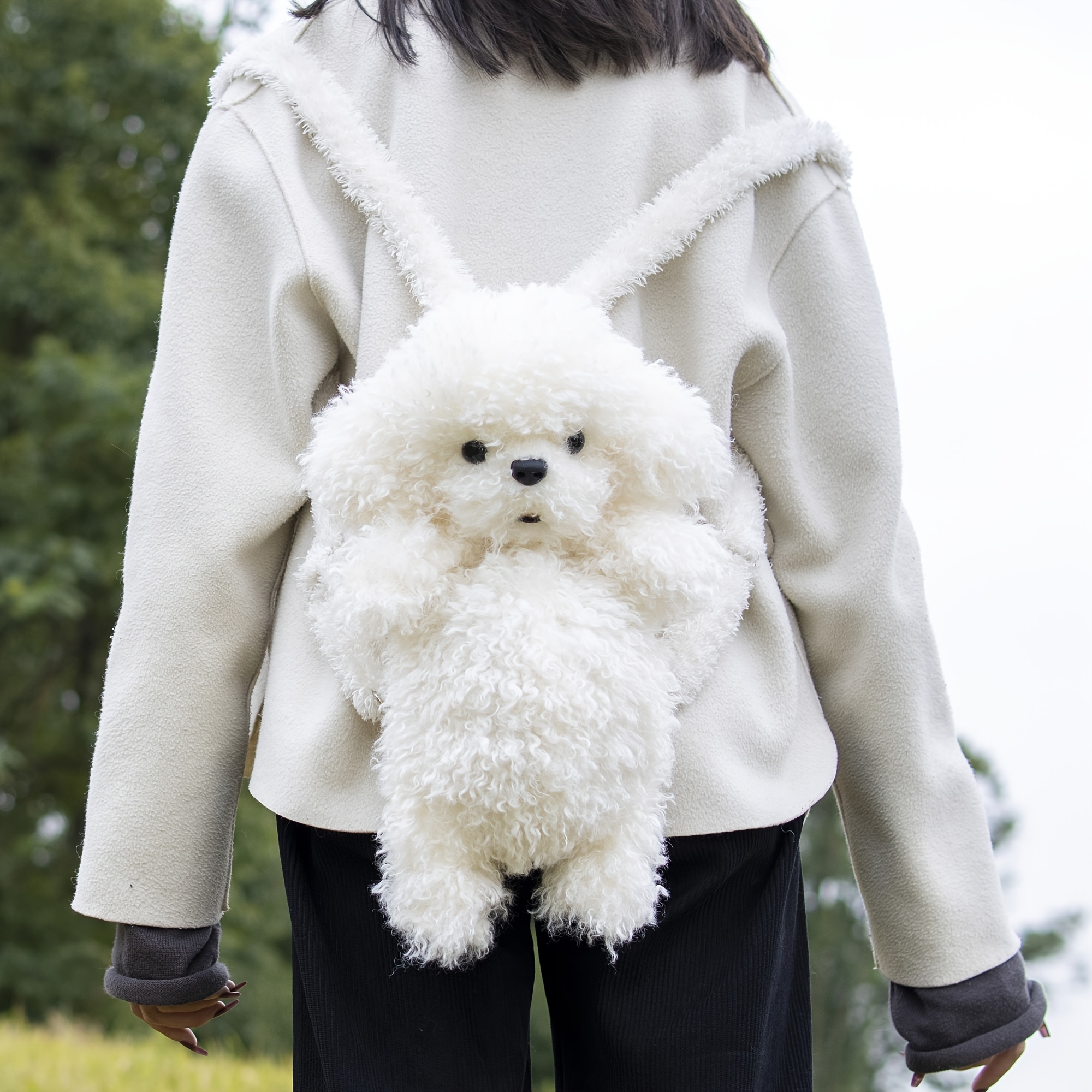 women backpack white poodle design handmade plush - Temu