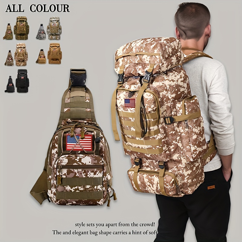 2pcs Set 21.13gal Hiking Backpack Tactical Backpack Camping Mountaineering Bag Tactical Backpack 3 Day Assault Pack Chest Pack Large Camping Unisex Camouflage Outdoor with DIY System, Camping, Hunting, Hiking, Sports, Men's Traveling Camping Hunting, JUMAHE