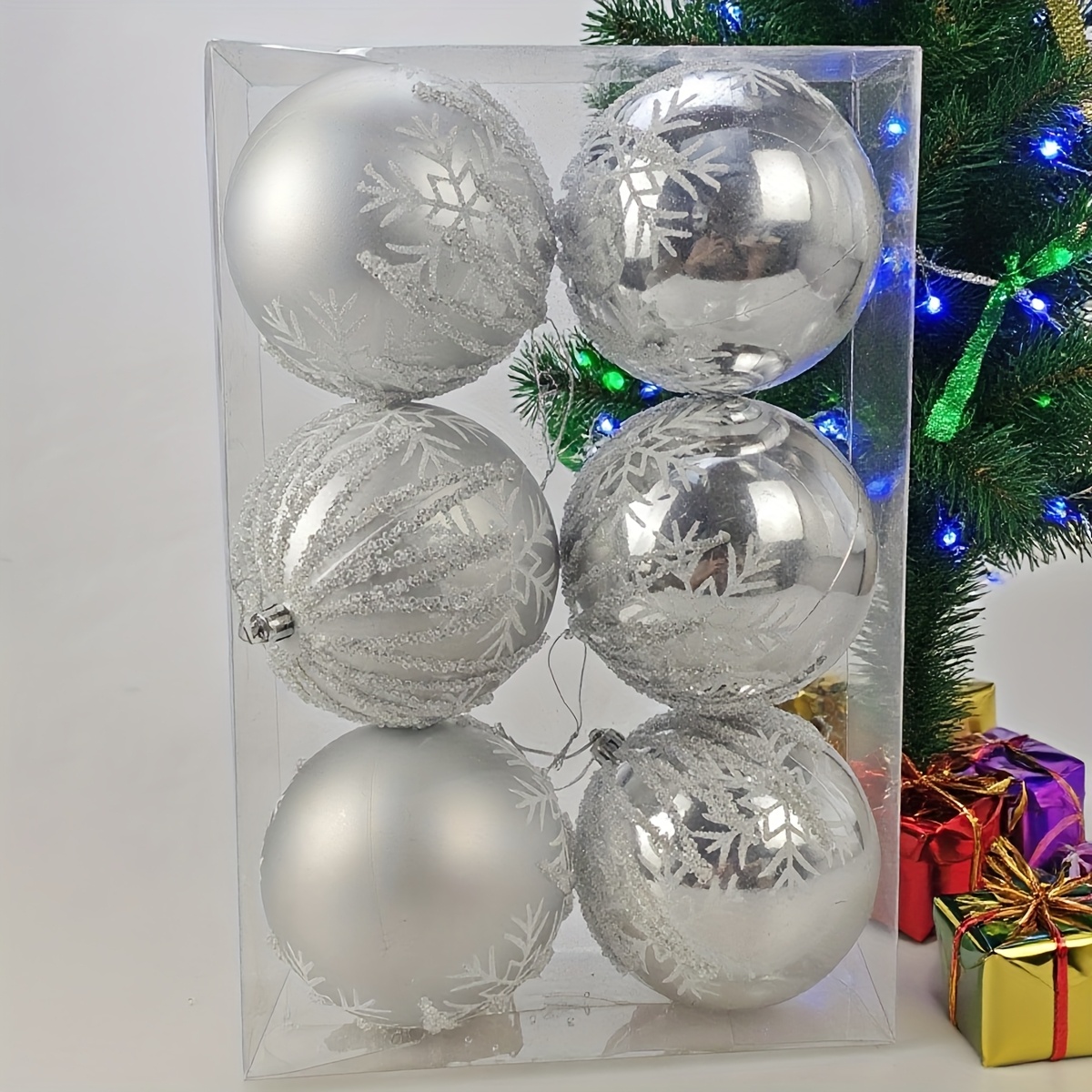 Image of 6pcs Christmas Silvery Large Size Christmas Balls, Christmas Tree Hanging Decorations, Home Christmas Ball Ornaments, Mall Window Displays