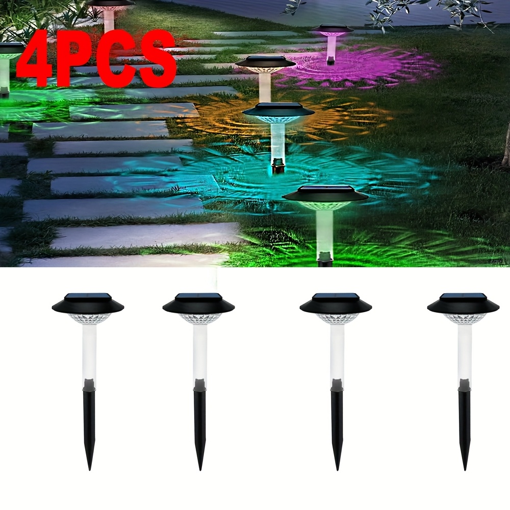 TEMU 2/4pcsrgb Led Solar Stake Lights, Solar Lawn Lamp, Colorful Outdoor Solar Pathway Light, 7 Lighting , Rgb Cycle Lighting, Solar Landscape