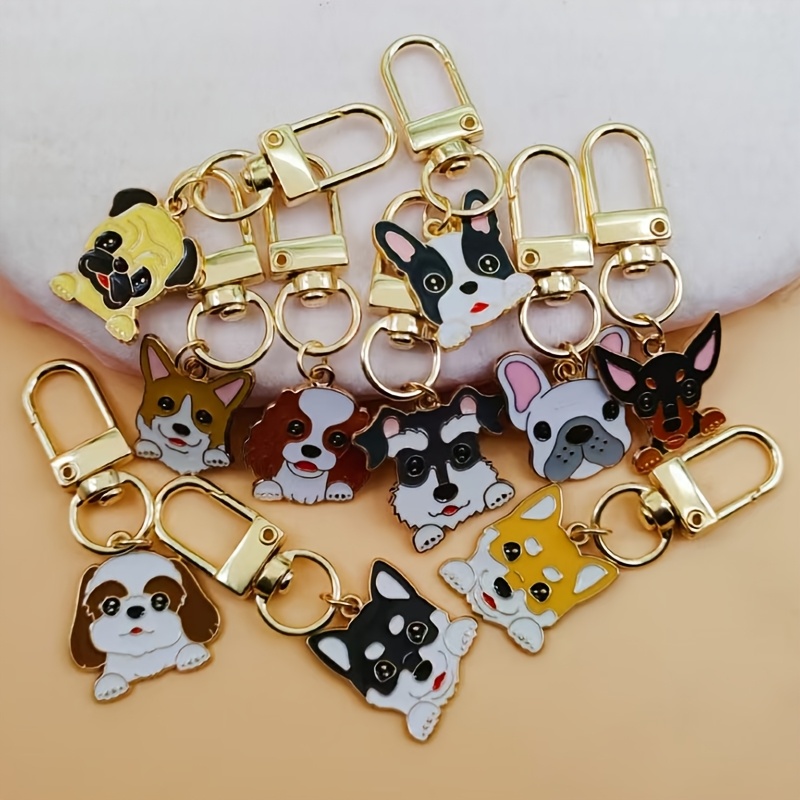 

10pcs Cartoon Dog Keychain Set For Women, Alloy With Golden Carabiner Clip, Cute Animal Charms, Ideal For Backpacks & Gifts, Birthday Present, Dog Accessories