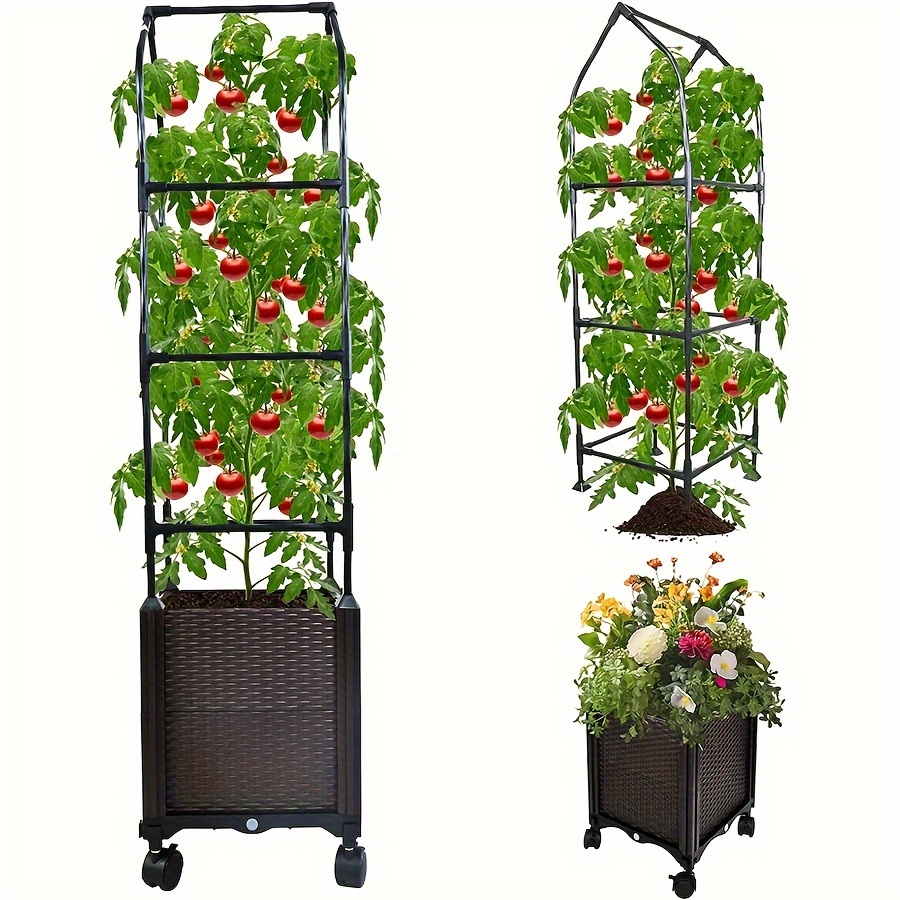 

Plant Box With Trellis For Climbing Plants, 52 Inch Self Watering Raised Bed Planter Box With Trellis, Tomato Planter Boxes Garden Trellis With Wheel For Climbing Vegetables Plants Flowers