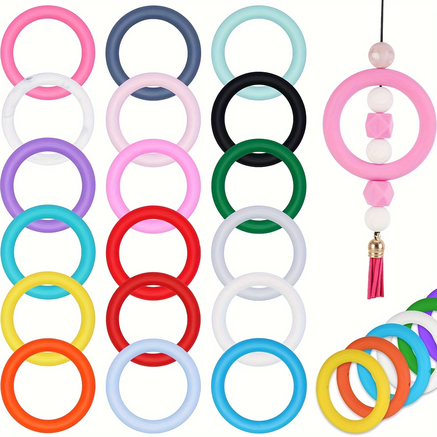 

18pcs Color Silicone O-shape Ring Bulk Beads, Hollow Silicon Ring Beads To Make Key Chain Beads Lanyard Non-separate Necklace Pendant For Bracelet Necklace Connecting Silicone Ring Accessories