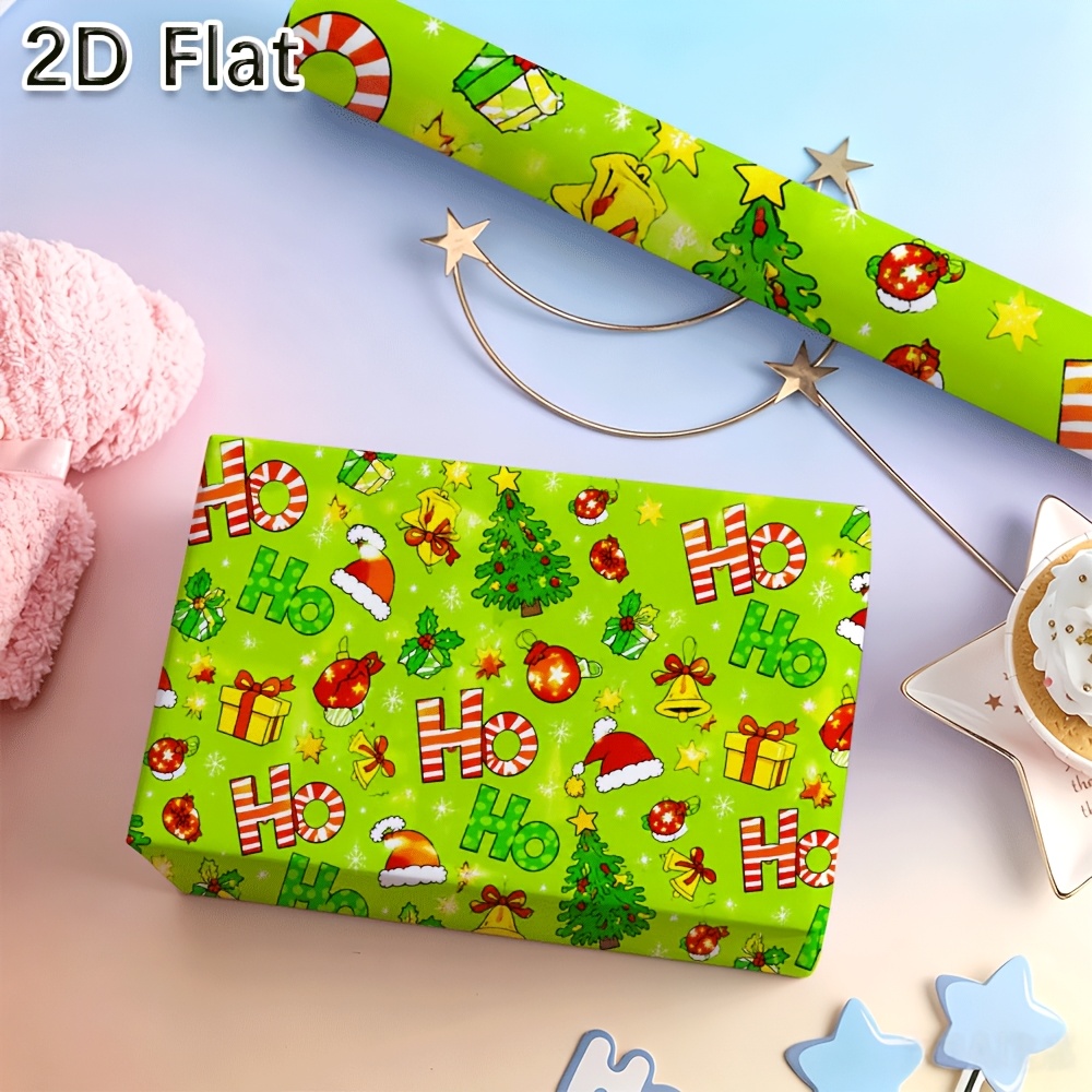 TEMU Un Rouleau [Plat 2D] de avec Imprimés Festifs de Noël Classiques pour Emballage de Cadeaux de Fêtes et Décoration de Fête, Plat 2D