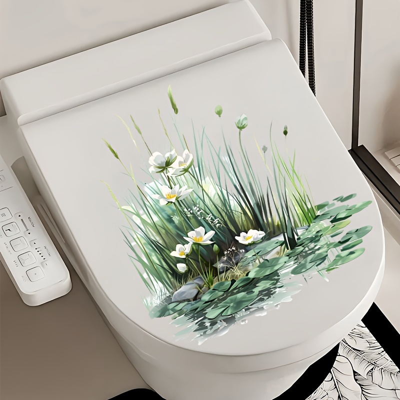 1pc Plant Flowers Bathroom Toilet Sticker, Living Room Bedroom Home Background Waterproof Decorative Wall Sticker