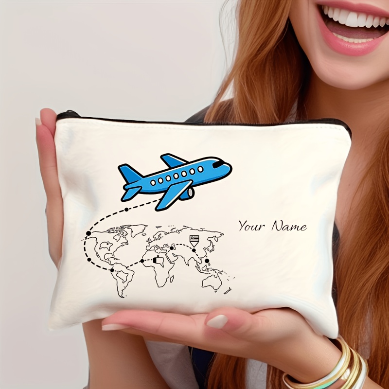 TEMU Bolso de tipo sobre 1 pieza personalizable con estampado de avión de dibujos animados de con de mapa , con cierre de cremallera , reutilizable,