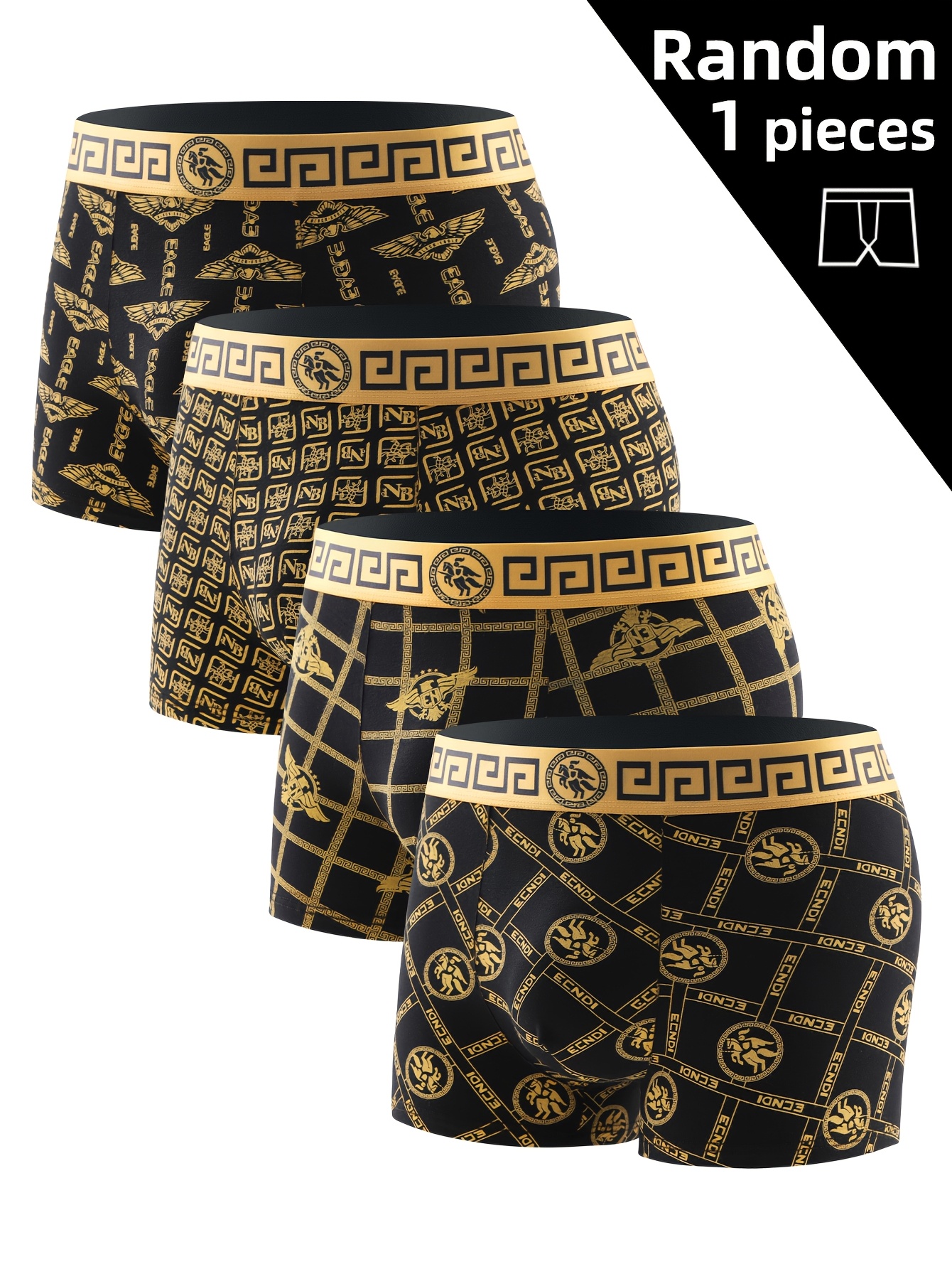 1pc Men's Flat Corner Underwear Black Golden Luxury Breathable High Elastic Underwear