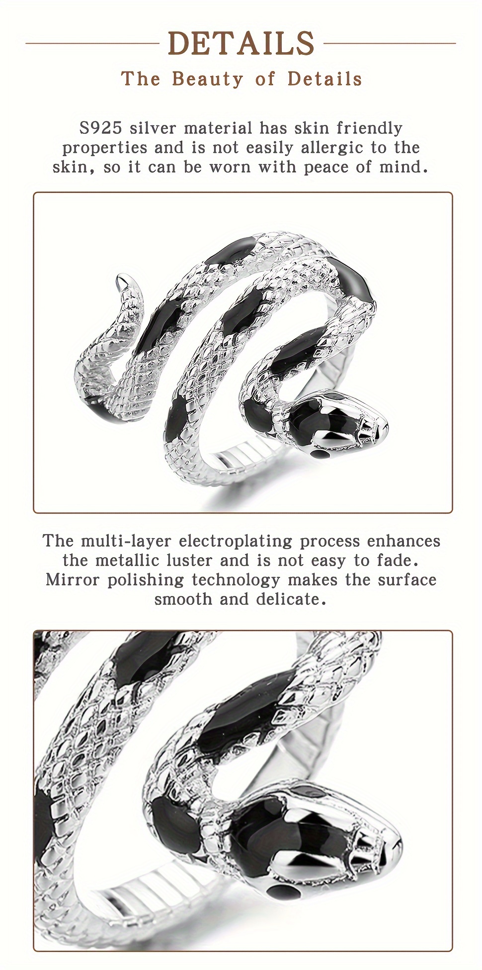 stylish personality 925 sterling silver snake shape   simple   niche   ring details 2