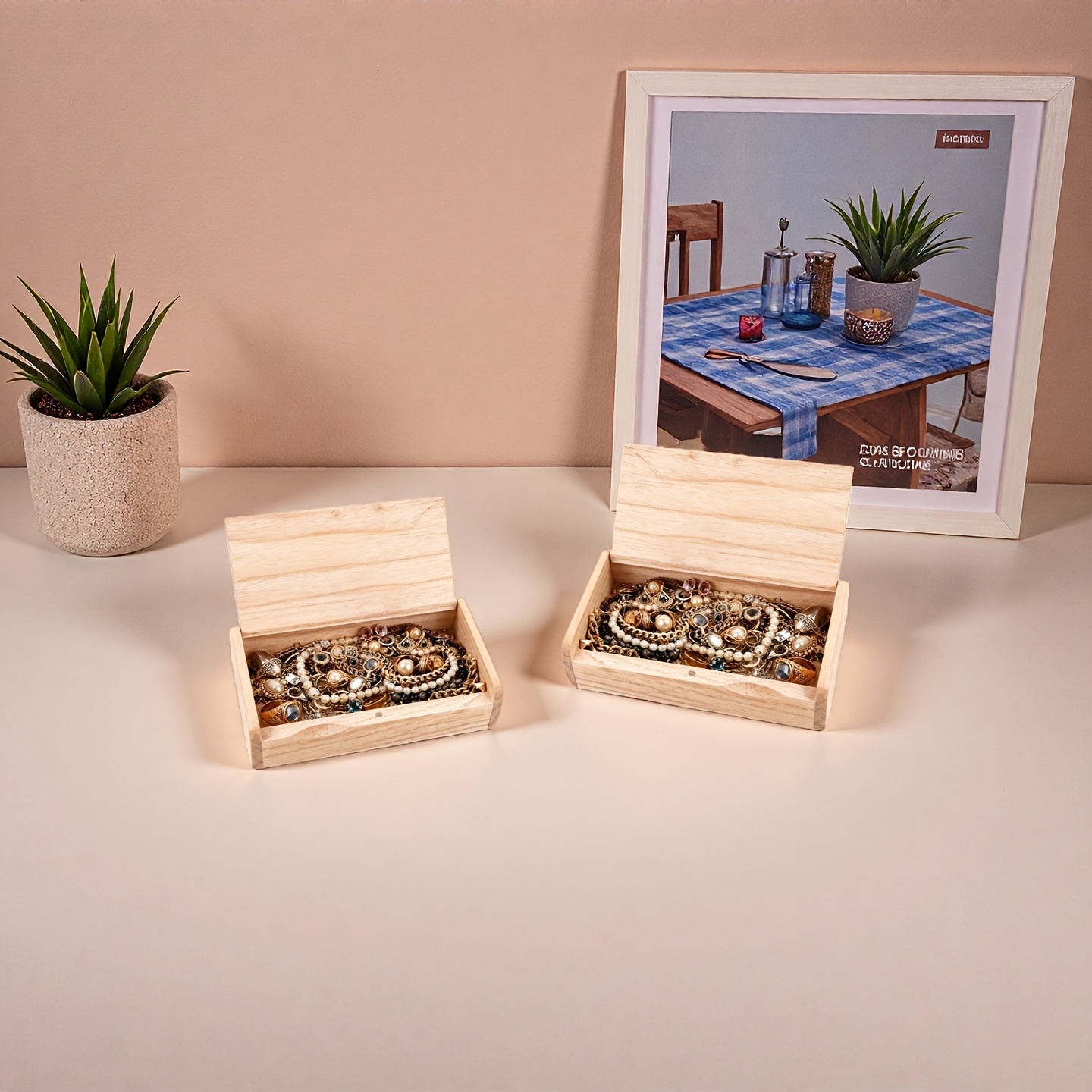 Vintage Wooden Jewelry Box, Portable Organizer