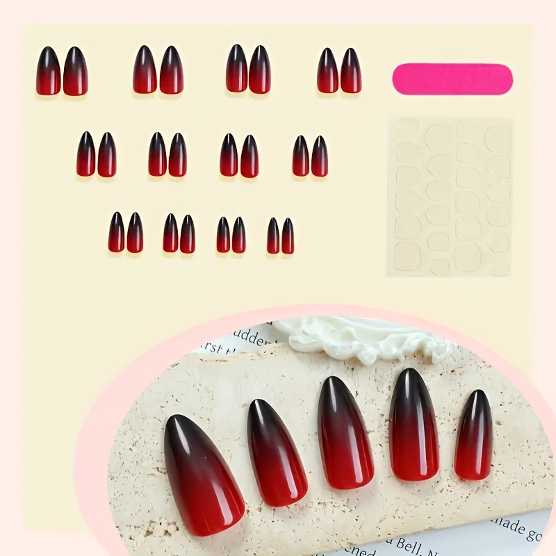 TEMU Short Teardrop -on Nails, Reusable Fake Nail Set, 24pcs Design