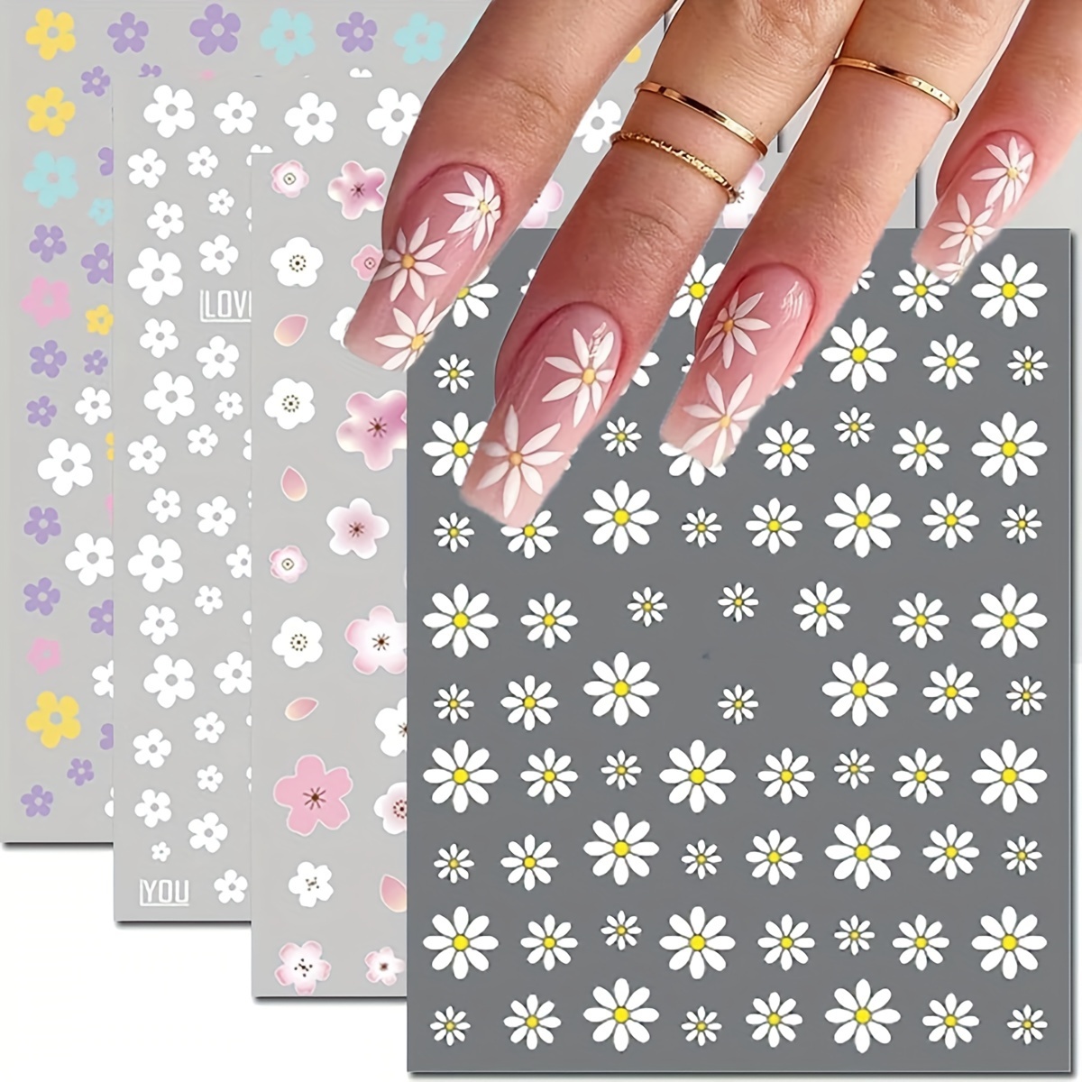 

6 Sheet 5d Embossed Daisy Design Nail Art Stickers, Flower Design Nail Art Decals For Nail Art Decoration, Self Adhesive Nail Art Supplies For Women And Girls