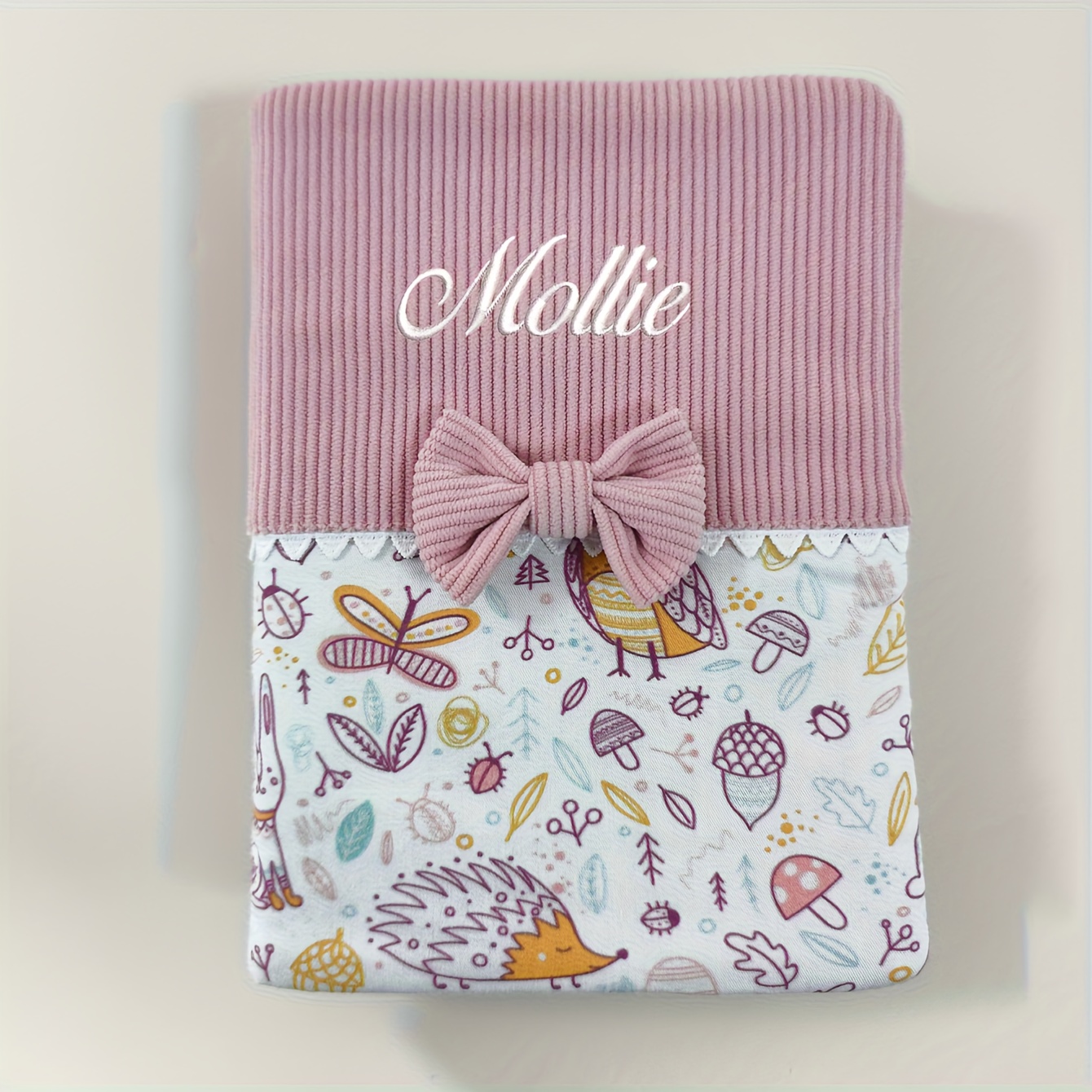 TEMU Custom Name Corduroy Handbook Cover | Personalized Cute Pattern Book Cover | 22cm*16cm (8.66x6.30 Inches) | Perfect Gift For New Parents