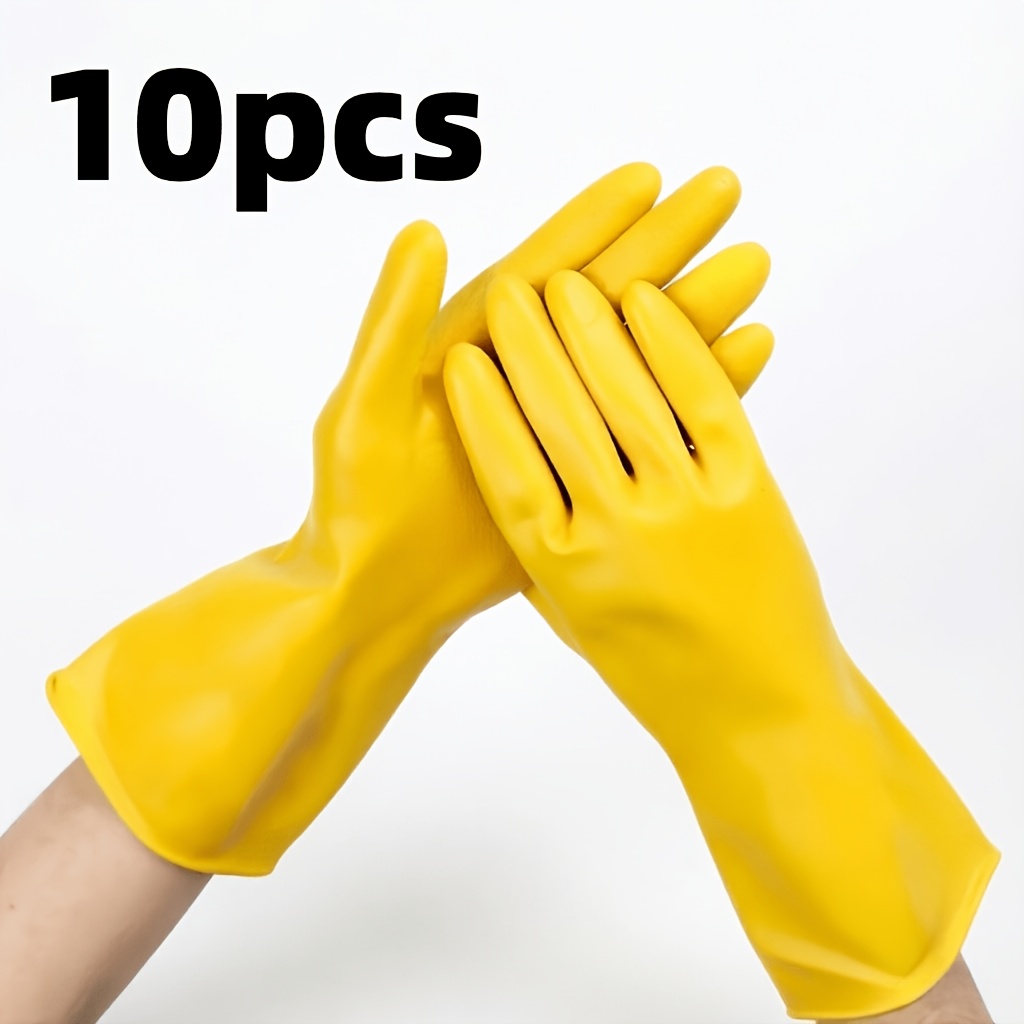 TEMU 10pcs Heavy-duty Latex Dishwashing Gloves | , Reusable, Soft And Durable Cleaning, Suitable For Home, Restaurant, And Commercial Use