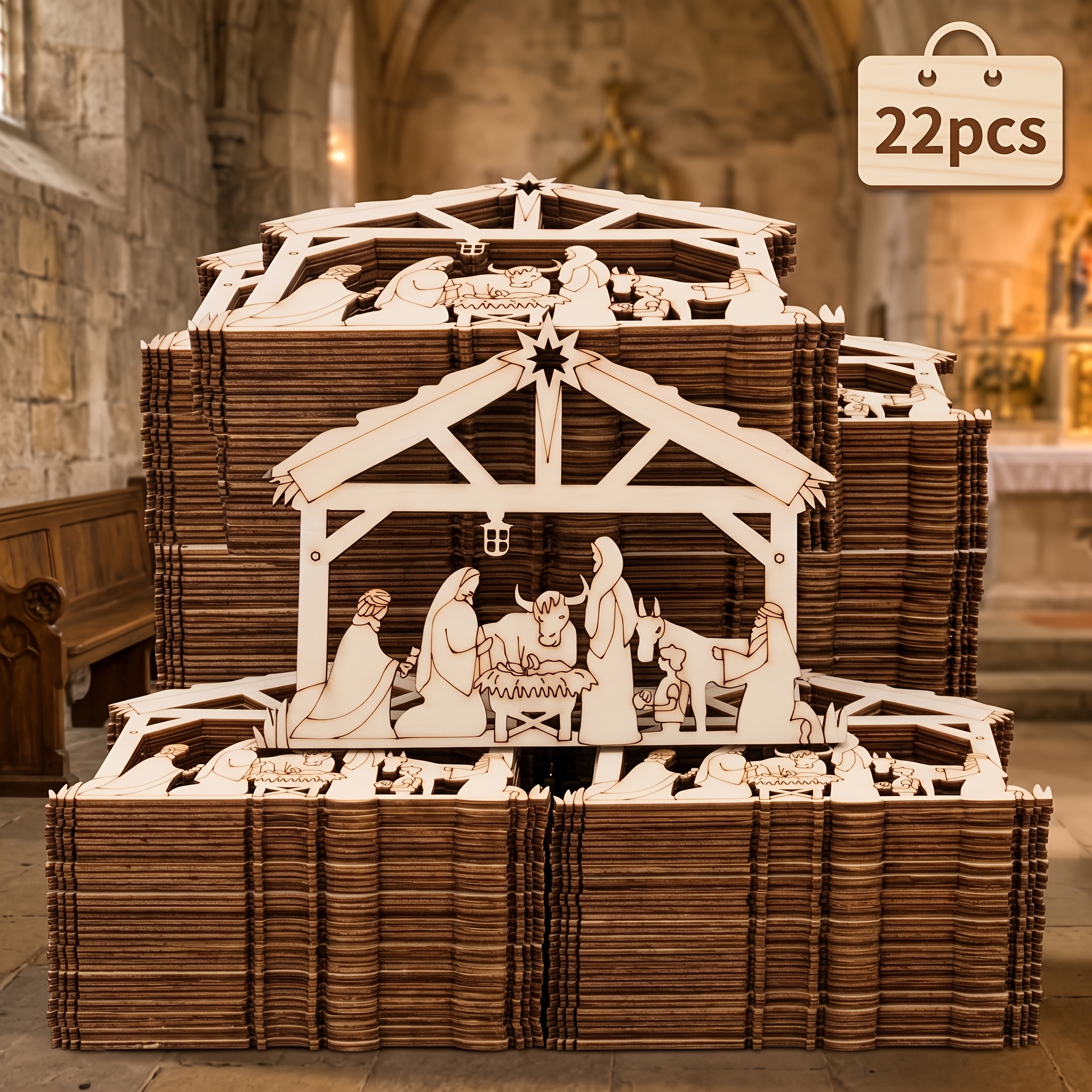 TEMU Set de 22 piezas para con decoraciones de y - Exhibición religiosa de sobremesa a , adornos de madera artificial para representación del para