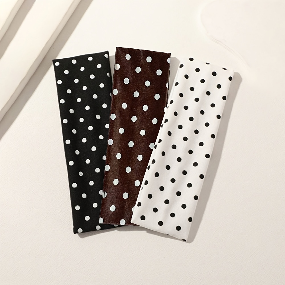 TEMU 3pcs Set, Women's Polka Dot Loose-fit Elastic Headbands, Multifunctional Sweatbands, Fashionable Hair Accessories, Suitable For Beach Vacations,
