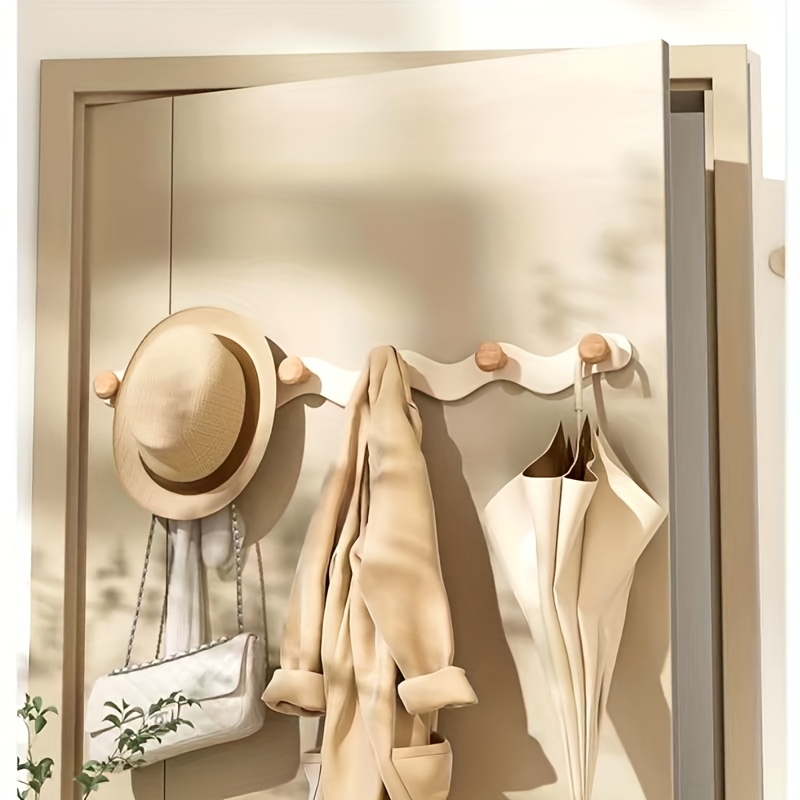 Space- Wall-mounted Coat And Hat Hook - Wooden Hook, Design, With Coated Surface, No Punching Required, , Suitable For Bedroom, Entrance, Wardrobe, Bathroom Storage And Organization