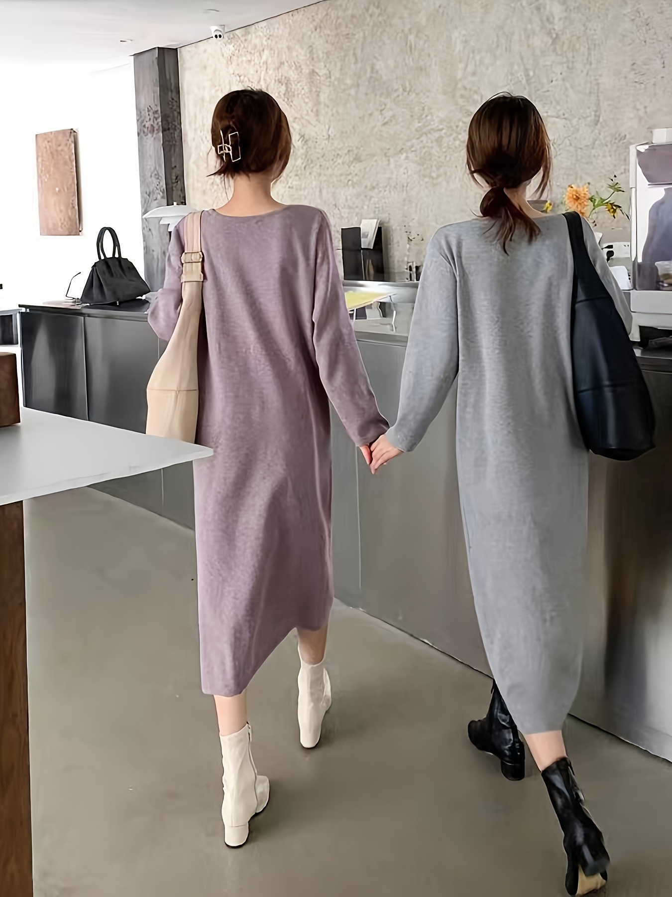 1pc elegant viscose midi sweater dress women solid color - Temu Bahrain