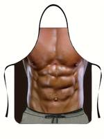 1pc Sexy Ripped Body Print Work Apron, Apron For Kitchen Restaurant Serving