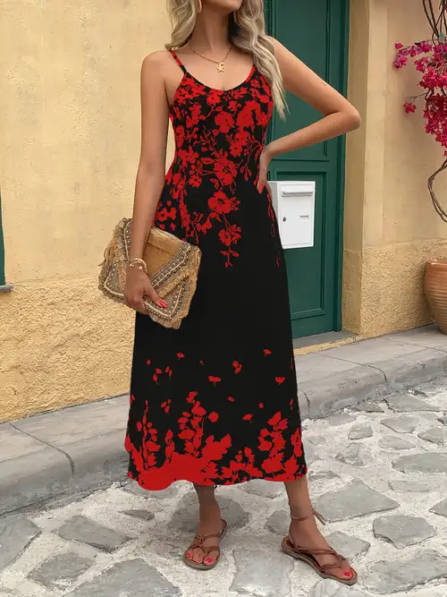 Ladies' Tropical Digital Printed * Elegant Vacation Leisure Business Commuting Festival Gift Birthday Party Cocktail Party Wedding Holiday Strap Spring/Summer Long Dress Ladies' Tropical Digital Printed * Elegant Vacation Leisure Business Commuting Festival Gift Birthday Party Cocktail Party Wedding Holiday Strap Spring/Summer Long Dress