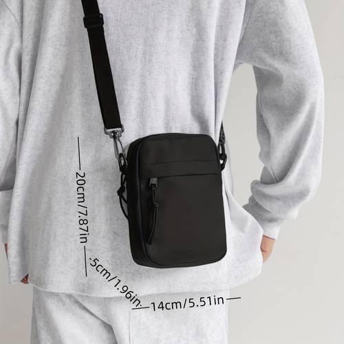 objektbild minimalistisk liten fyrkantig väska för mäns dagliga pendling crossbody väska, oxfordtyg, trendig och mångsidig axelväska sling bag sidoväska fyrkantig väska svart väska business casual alla hjärtans dag present till män college väska fars dag presenter