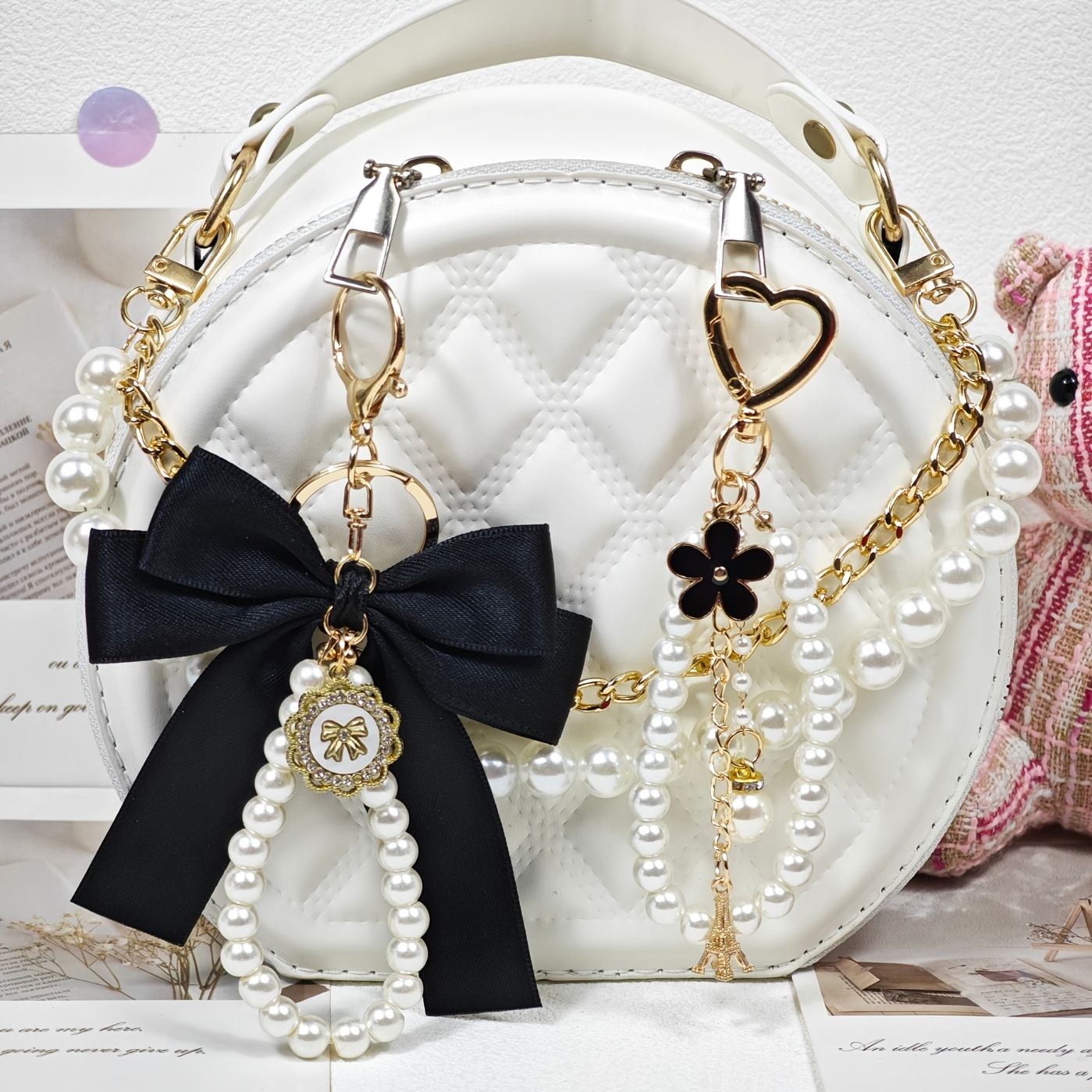 3pcs Chic Metal Bag Charms & Keychains Set, Elegant Handbag Decorations