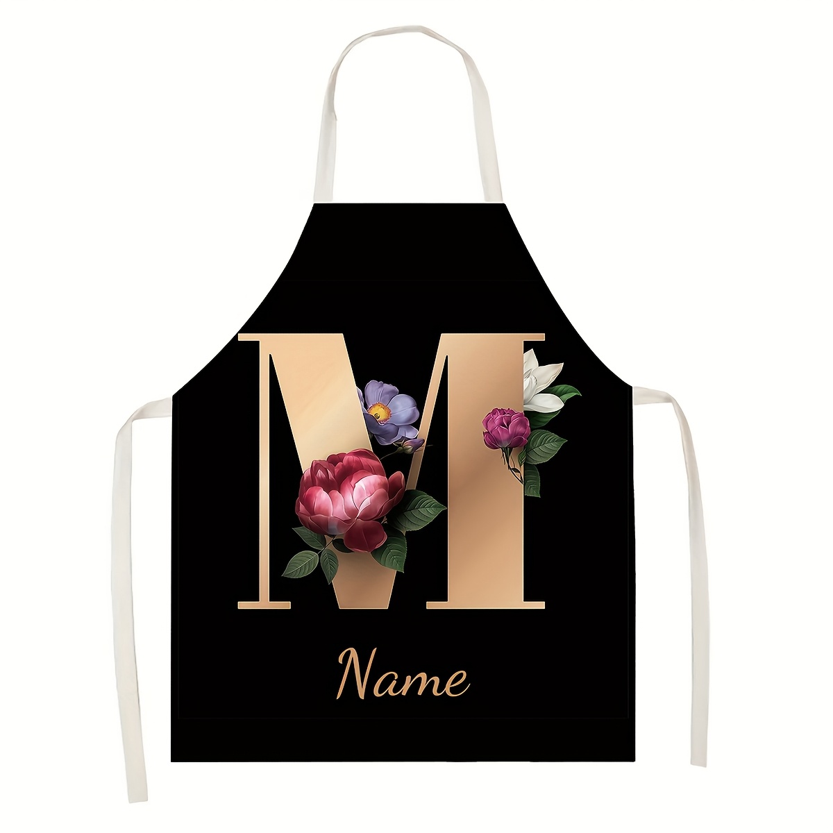TEMU 1pc Customizable Name A-z Letter Kitchen Apron, Polyester Fabric, Personalized Diy Apron, Painting Handmade Cooking Baking Gardening Apron,