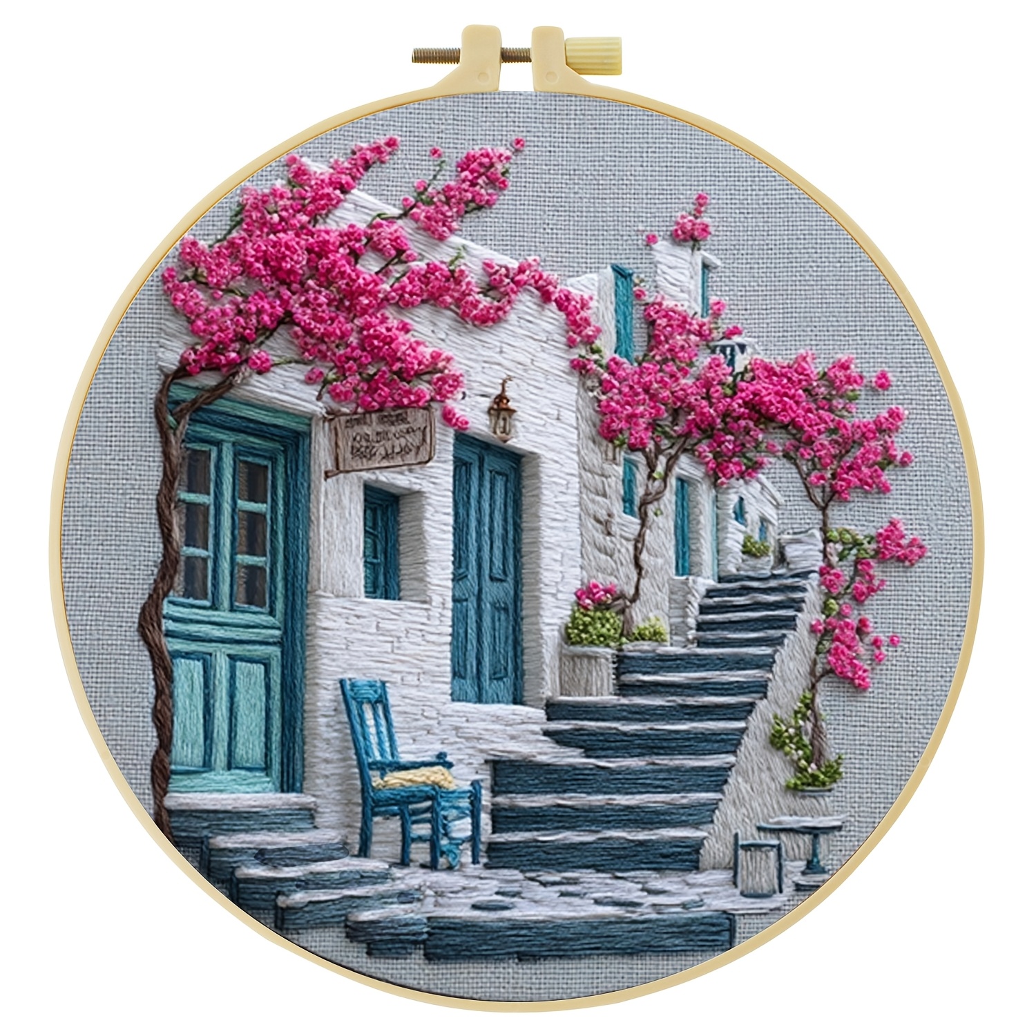 TEMU 1pc Embroidery Set, 15x15cm/5.9x5.9 Inches, 20x20cm/7.9x7.9 Inches, Flower Shop, Handmade Diy Embroidery Set, Suitable For Adults And Beginners,