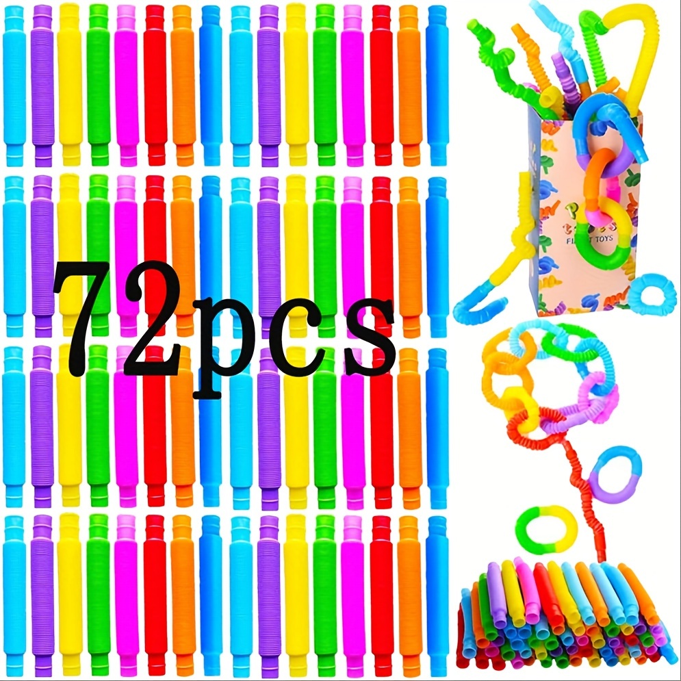 

72-pack Pop Tubes, Tube Party Favors - 8 Colors, Attachable And Retractable, Great For Parties, Class Exchanges, School Rewards Diy Children Learning Educational Toys