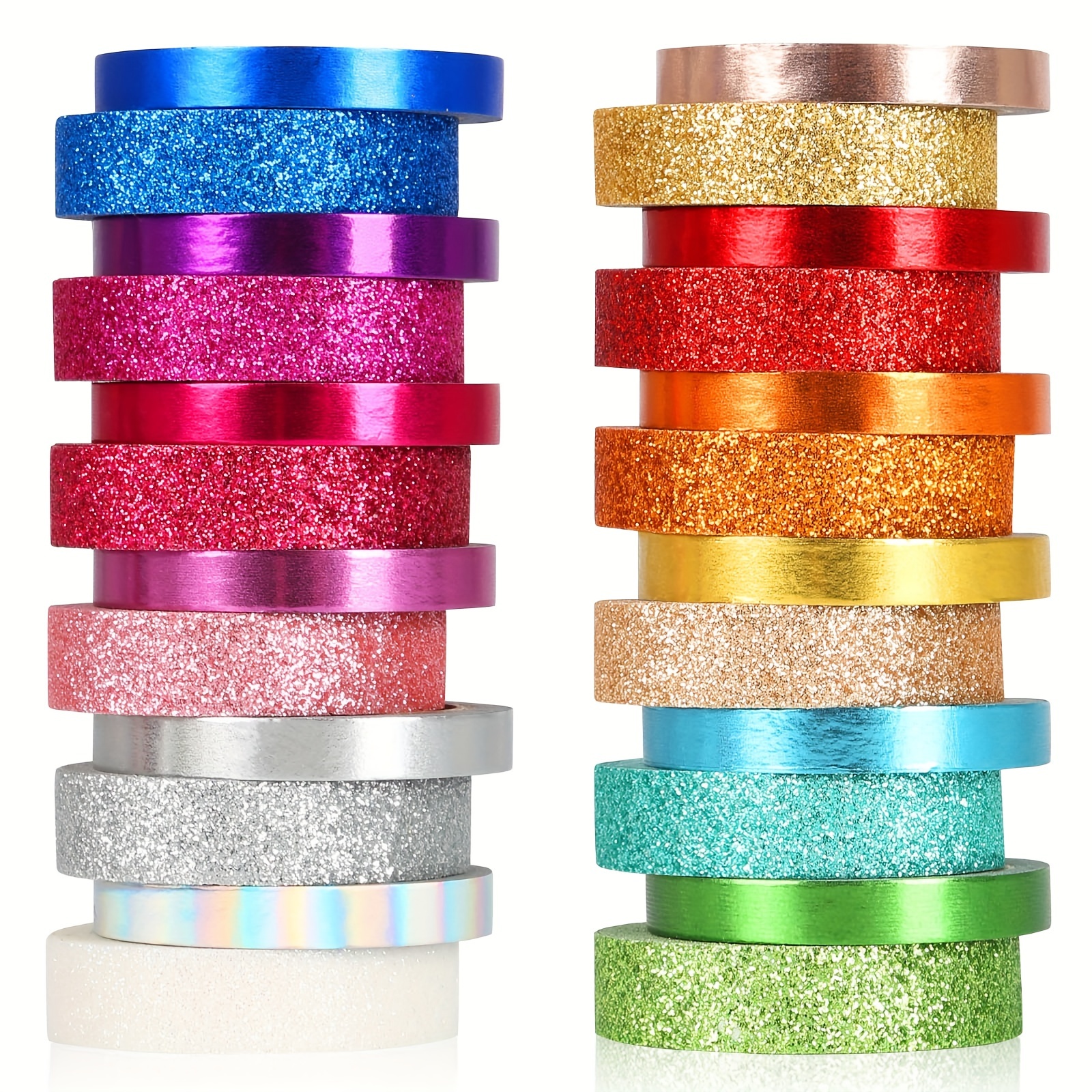 

24 Rolls Glitter Foil Washi Tape Set - 6&10mm Colored Decorative Tape For Art, Scrapbook, Decor & Crafts