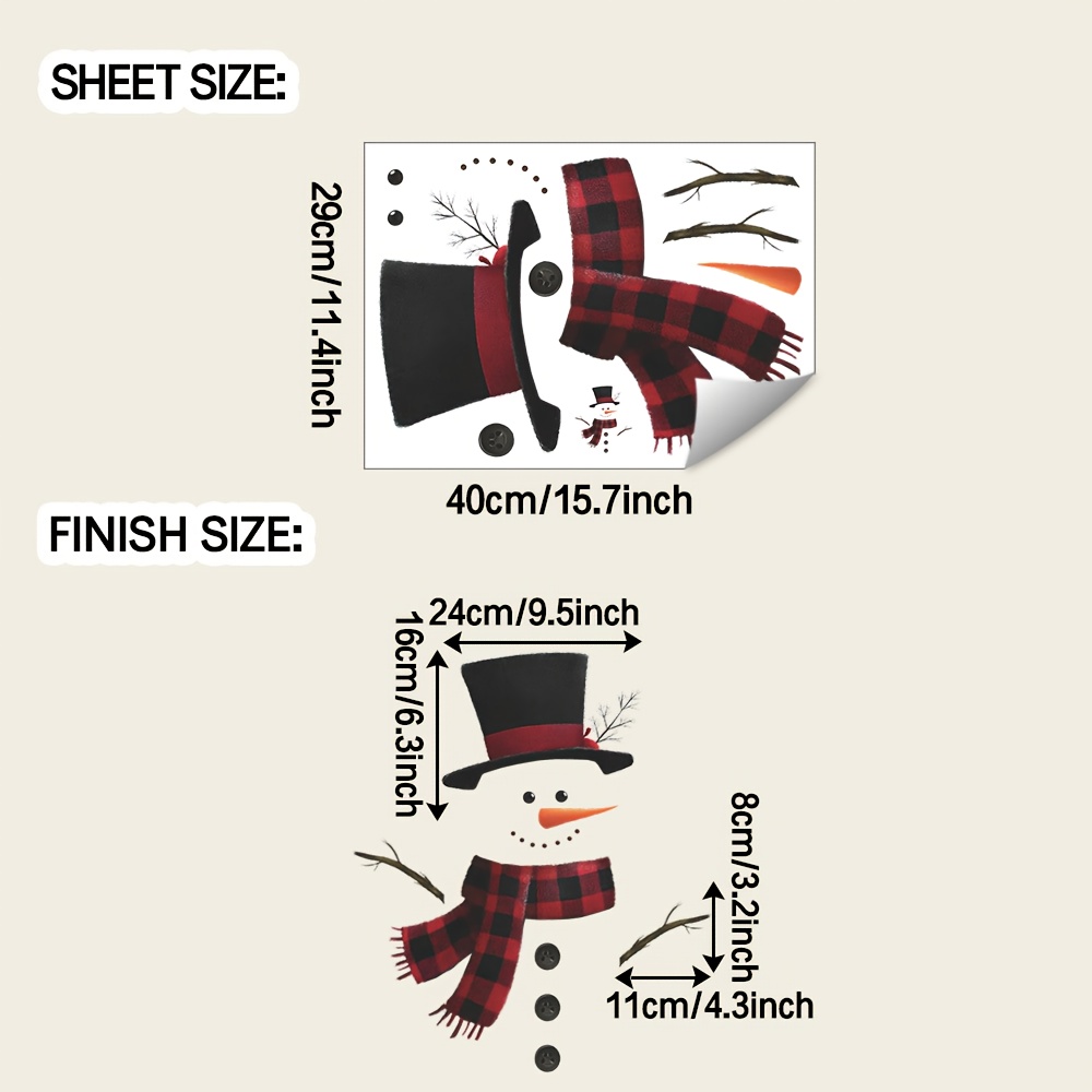 TEMU 1pc Christmas Sticker, Snowman Design, Removable Waterproof Pvc Decal For Fridge And Cabinet Door Decoration, 11.4in X 15.7in