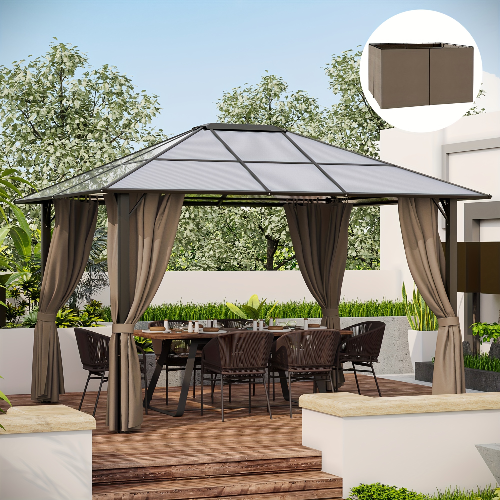 

Outsunny 10' X 12' Universal Gazebo Sidewall Set With Panels, Hooks And C-rings Included For Pergolas And Cabanas, Dark Brown