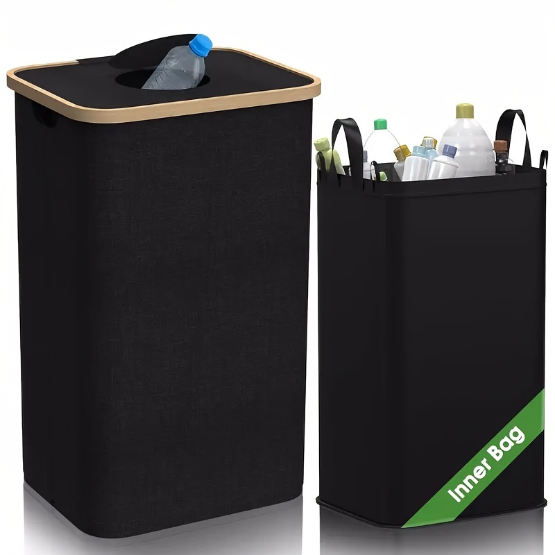 

1 Set Foldable Rectangular Recycling Bin With Removable Inner Bag - Large Capacity, No Electricity Needed, For Glass, Paper, Plastic, Metal Bottles - Home Storage Organizer Basket, Storage Bins