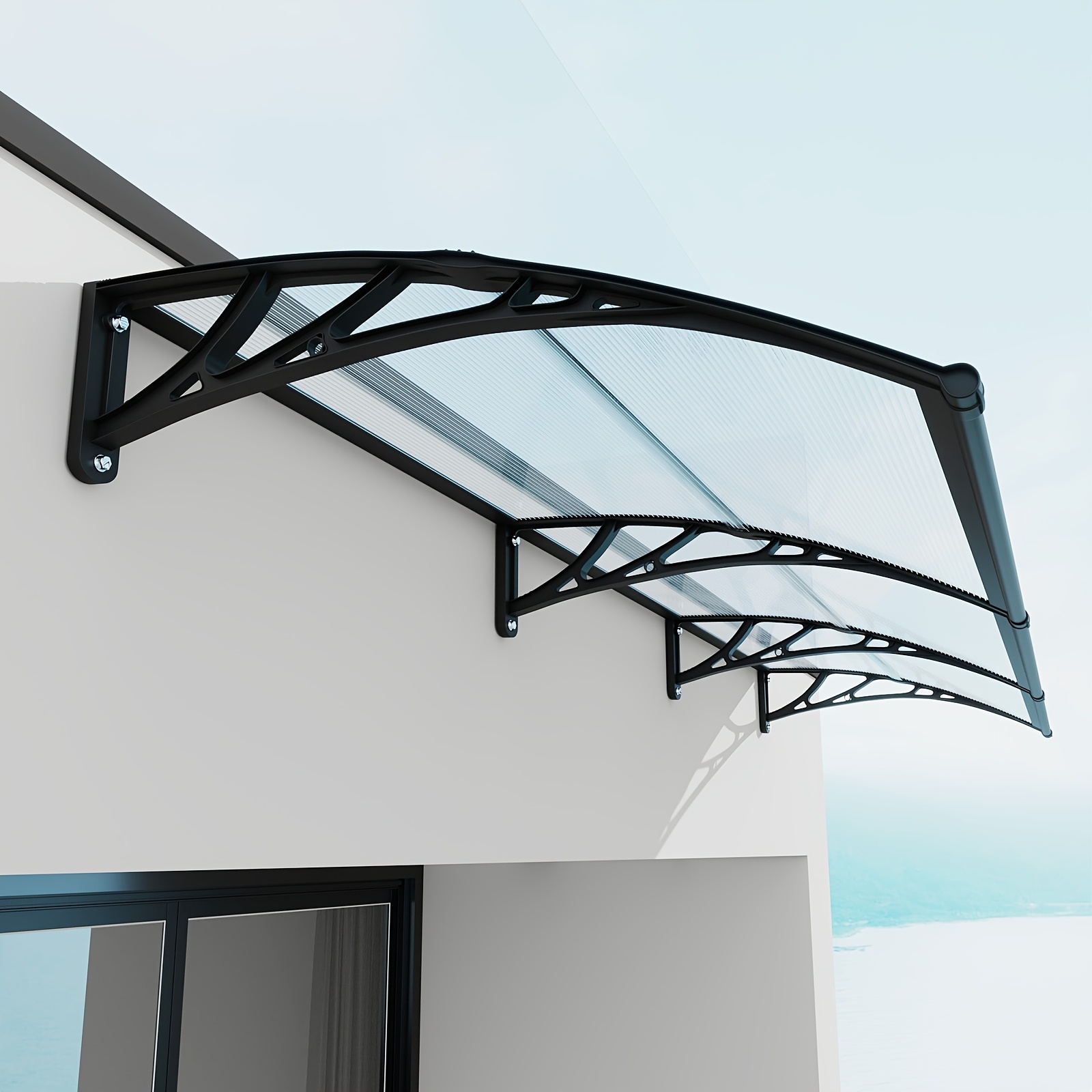 Polycarbonate Door Window Awning, Waterproof Uv-resistant Rain Cover With Heavy-duty Abs Bracket, Rustproof Outdoor Canopy
