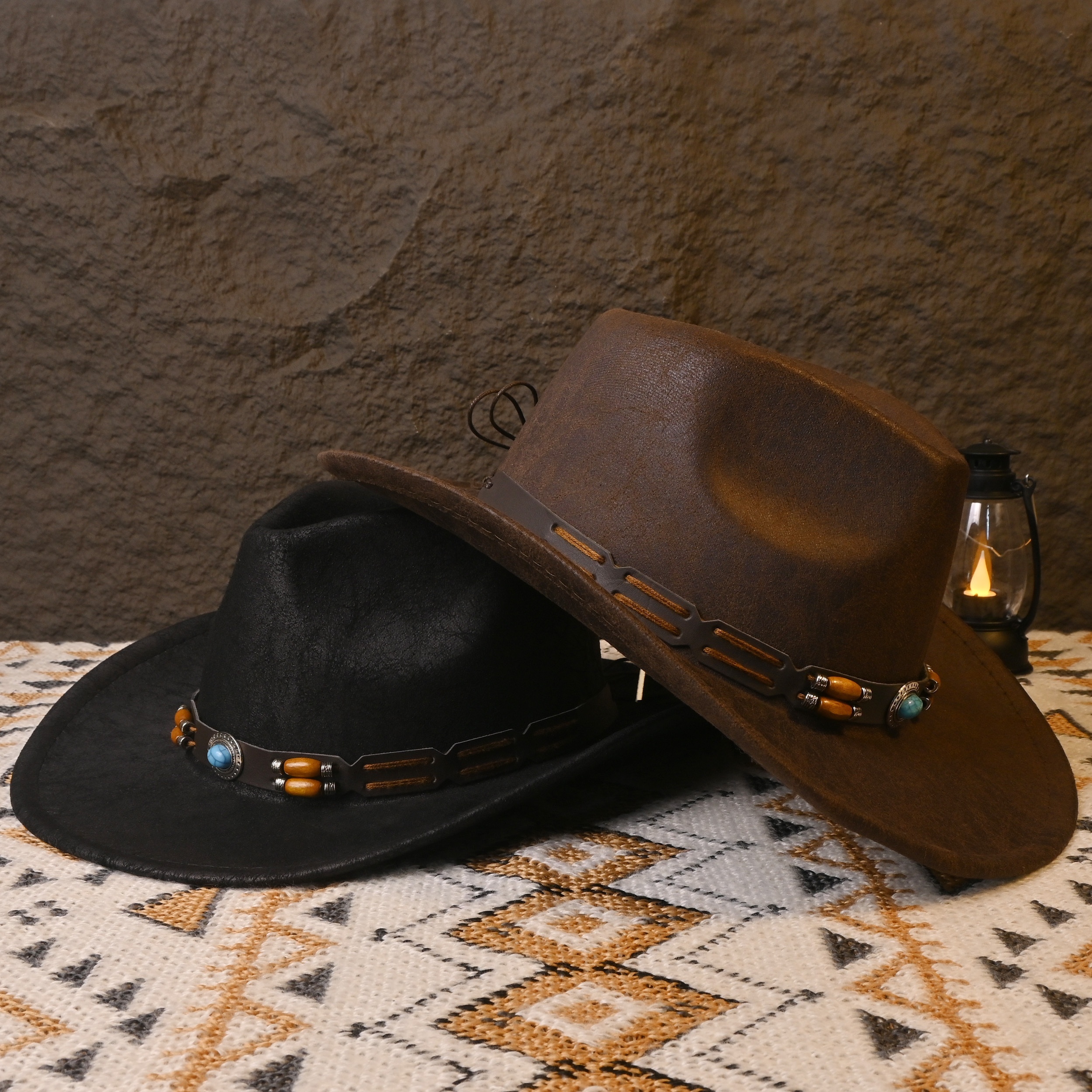Boho Brown Wide Brim Leather Tassel Coin Band Western Fedora Hat NEW Boho Tassels Cowboy Hat Bands for Men Women Western Fedora  main image 2