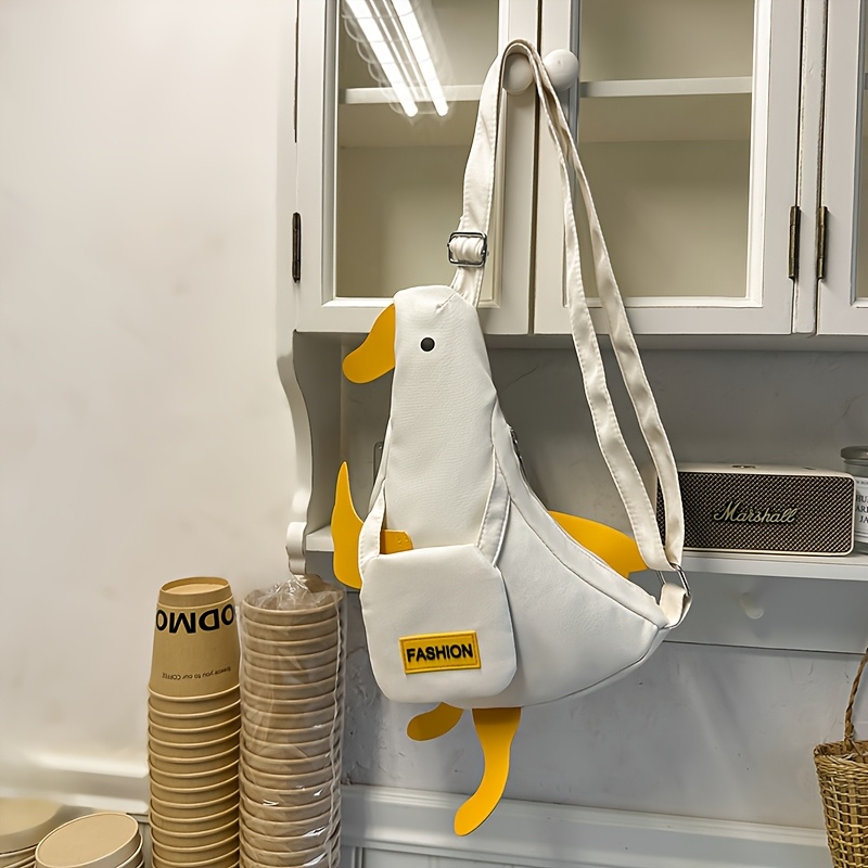 Bandolera para Mujeres, Bolso de Hombro Casual con Pequeño Patito Blanco, Bolso Estilo Callejero Amarillo con Diseño de Pato, Bolso de Ocio y Trabajo, Regalo del Día de la Madre, Bolso de Viaje Ligero para el Primer de Mayo con Cierre de Cremallera y Bolsa Magnética Superior, Ideal para Universitarias