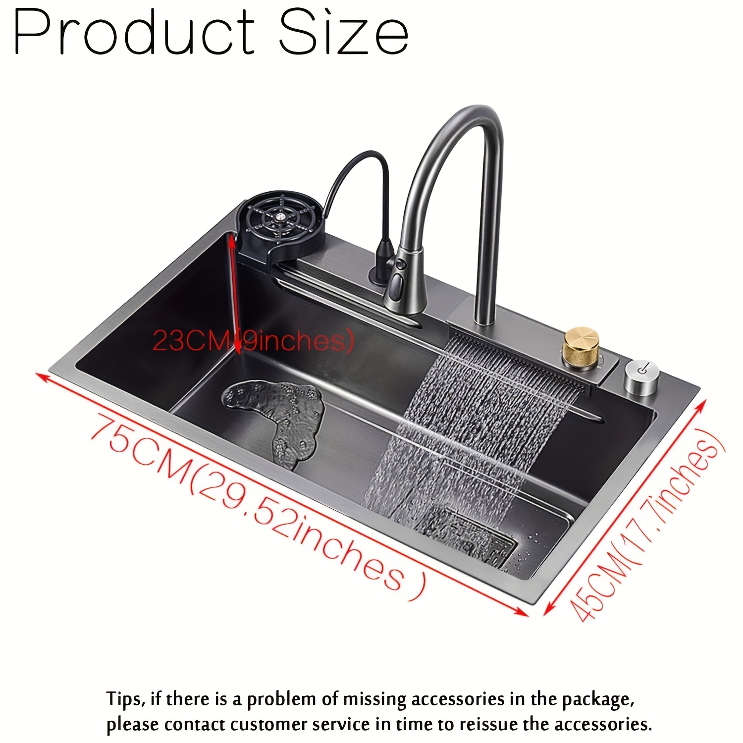 Image of Kitchen Sink - Waterfall Kitchen Sink, Embedded Kitchen Sink, Single Bowl Stainless Steel Sink With Faucet Combination, Top-mounted Workstation, Bar, Restaurant Cup Rinser And Sink Accessories