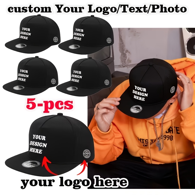 TEMU casquettes de baseball à visière plate personnalisables, avec options de personnalisation des logos sur le devant et le . offrent des tailles